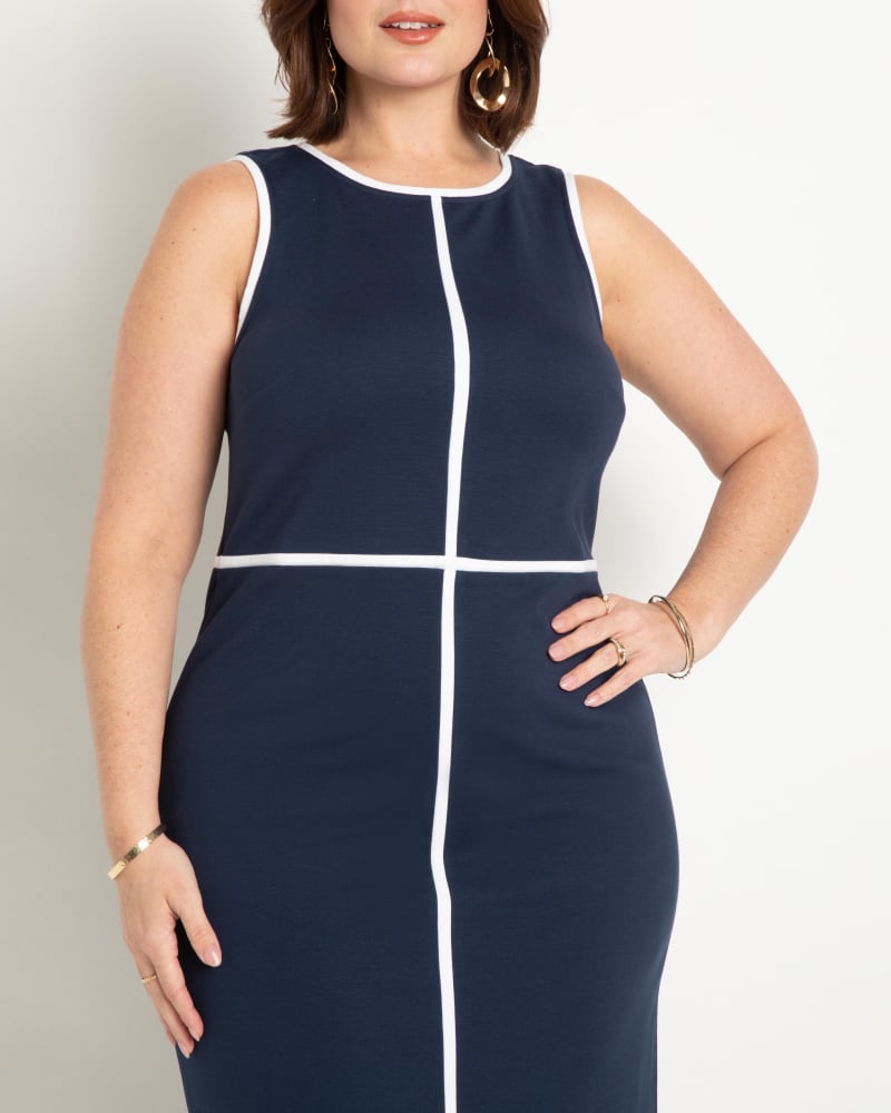 Navy blue dress with white piping new arrivals